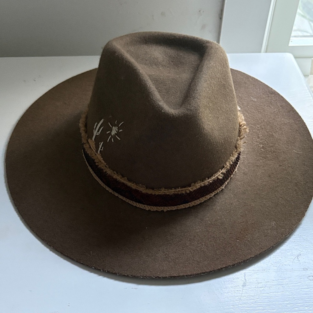 Brown flat Wide-Brim wool Fedora Hat